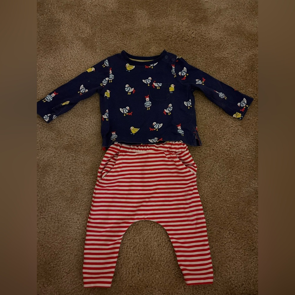 Baby Boden Red and White Striped Pants and Long Sleeve Tshirt Set